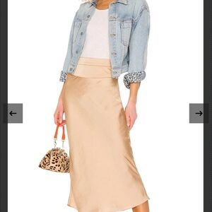 Free People Normadi Bias Side Zip Satin Midi Skirt Praline Sz 0